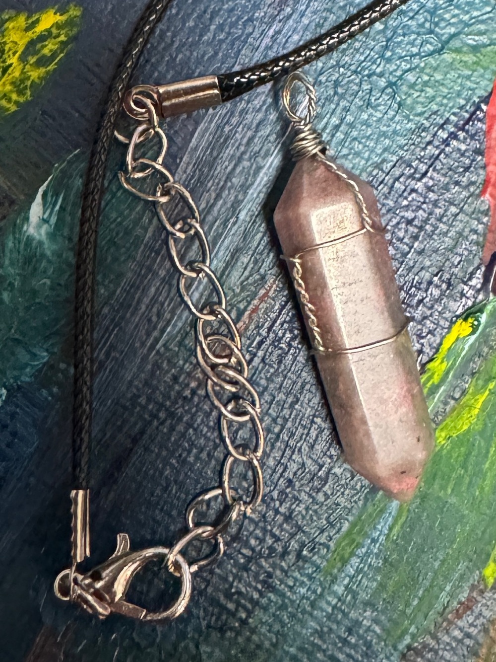 Wire-Wrapped Rhodonite Crystal Pendant Necklace
